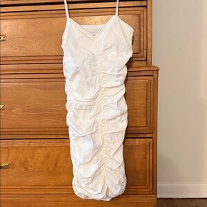 Zara White Ruched Mini Dress